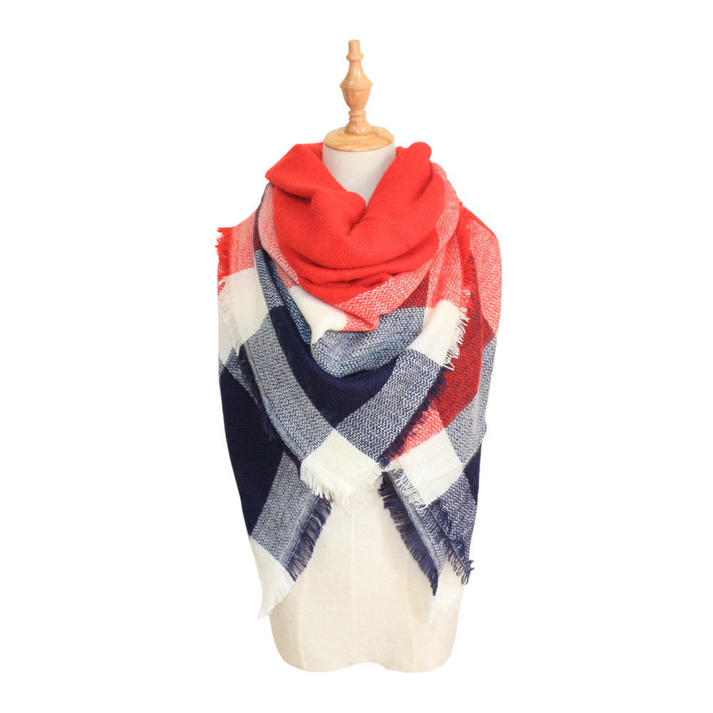 Plaid-print versatile neck scarf shawl by My Store folded to show its patterned fabric and lightweight design