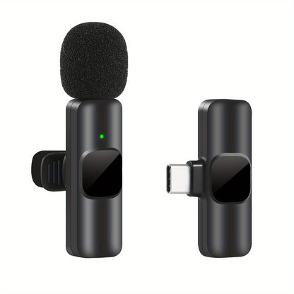 Wireless lavalier lapel microphone with clip, omnidirectional condenser mic for iPhone, iPad, podcast, and video recording