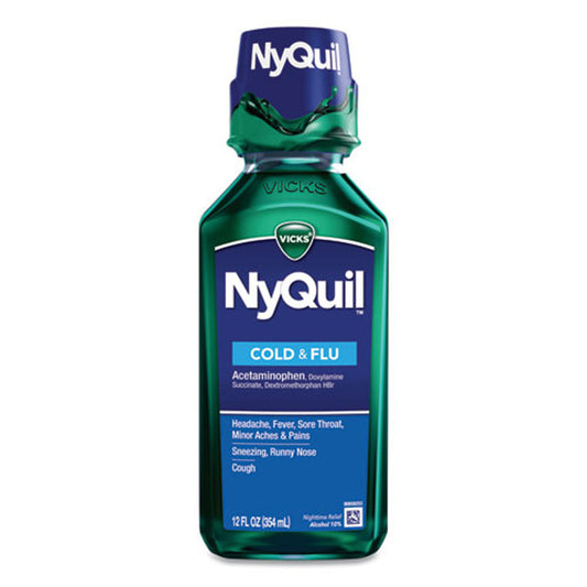 Vicks NyQuil Nighttime Cold & Flu Relief Liquid, Berry Flavor, 12 fl oz