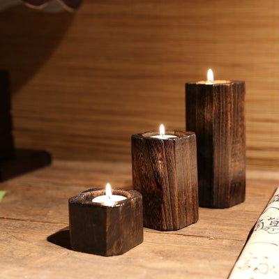 Solid wood candle holder by My Store, natural wooden finish and sturdy decorative design