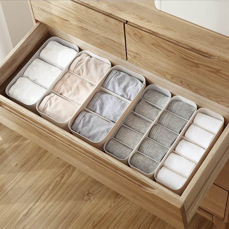 Plastic socks, bra and underwear organizer storage box with desktop drawer for closet or bathroom use