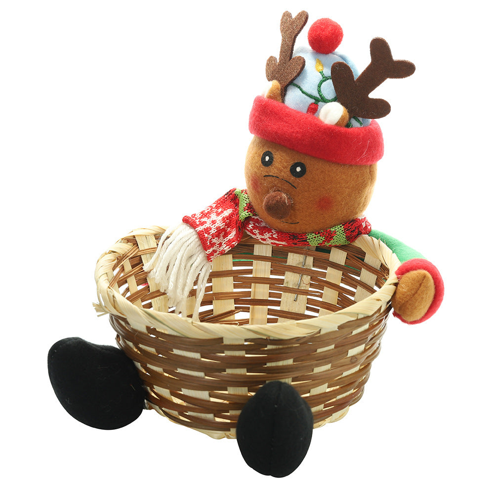 Christmas decorations fruit basket with festive red and green ornaments
