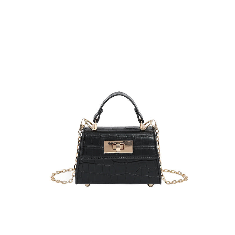 Casual small square handbag with shoulder strap, front view