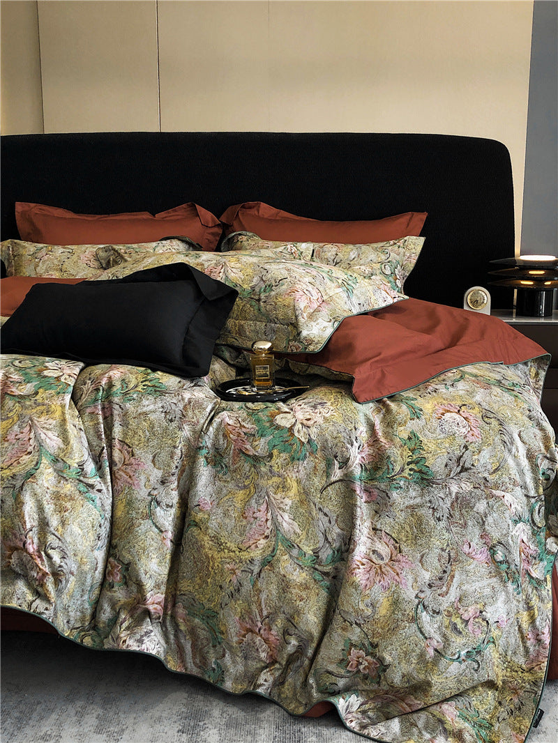 Long-staple cotton printed four-piece bedding set in soft cotton fabric