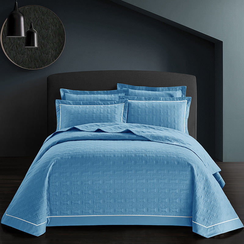 Twill cotton bed sheet in a soft woven fabric, shown flat for a clear view of its texture and design