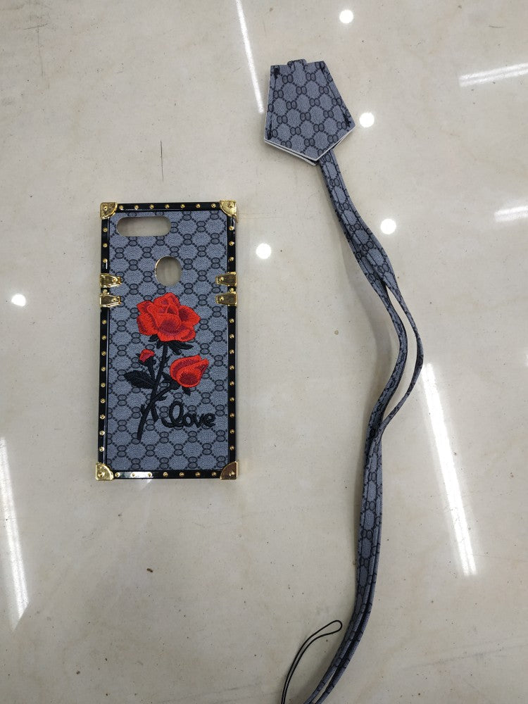 3D rose embroidered case compatible with Apple iPhone, detailed floral design in view
