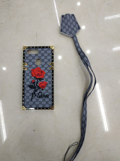3D rose embroidered case compatible with Apple iPhone, detailed floral design in view