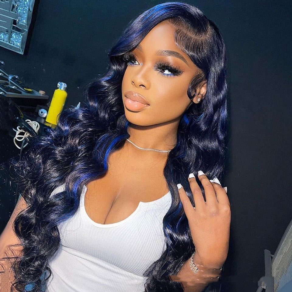 Highlight body wave human hair lace front wig in blended blonde and brown tones