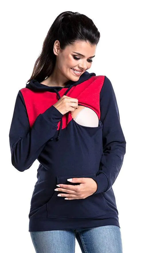 Hooded Colorblock Maternity Nursing Sweatshirt