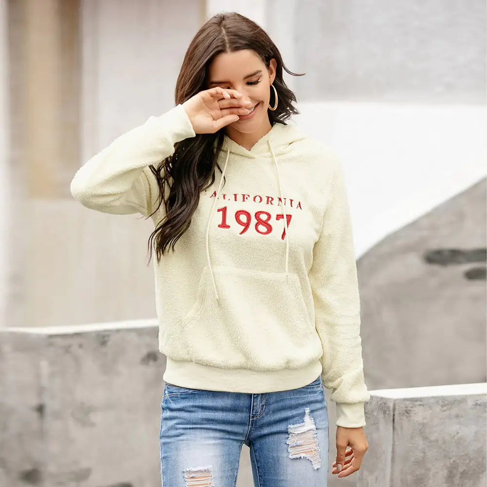 Embroidered Lamb Fleece Casual Pullover Jacket for Women