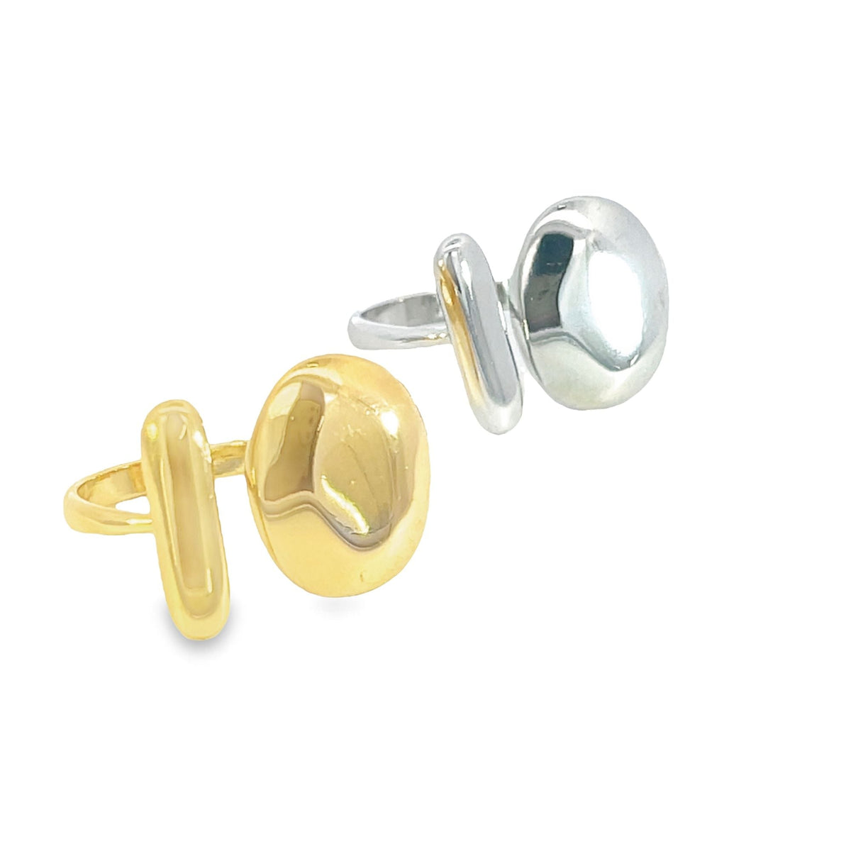 MIA Jewelry curved dome adjustable ring with smooth, polished design and sleek metal finish, shown on a white background.