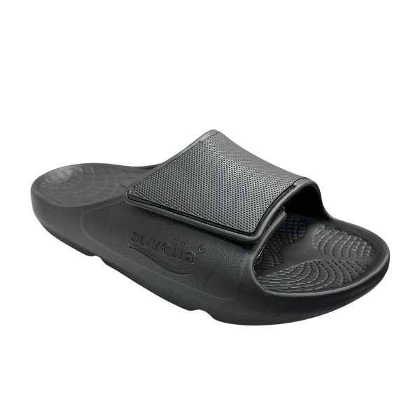 Men's Sovella Active Recovery Sandals by Lucky Feet Shoes in black with Velcro strap, designed for comfort and recovery.