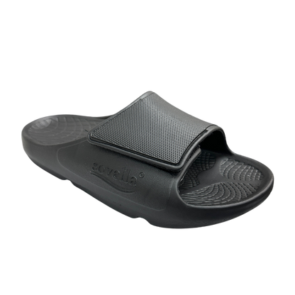 Men's Sovella Active Recovery Sandals by Lucky Feet Shoes in black with Velcro strap, designed for comfort and recovery.