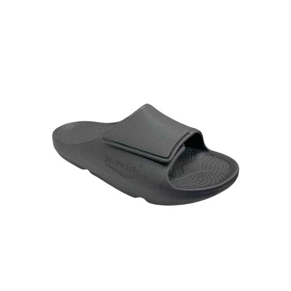 Dark grey Sovella Active Recovery men's slide sandals with Velcro straps, designed for comfort and relaxation.