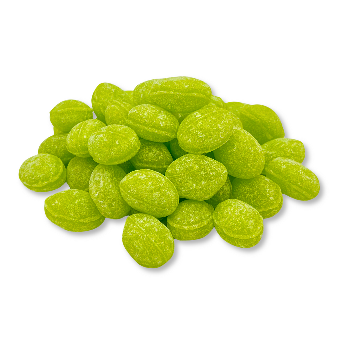 Claeys Green Apple Sanded Drops hard candy in bulk, colorful green apple flavored confection from Candy In Bulk.