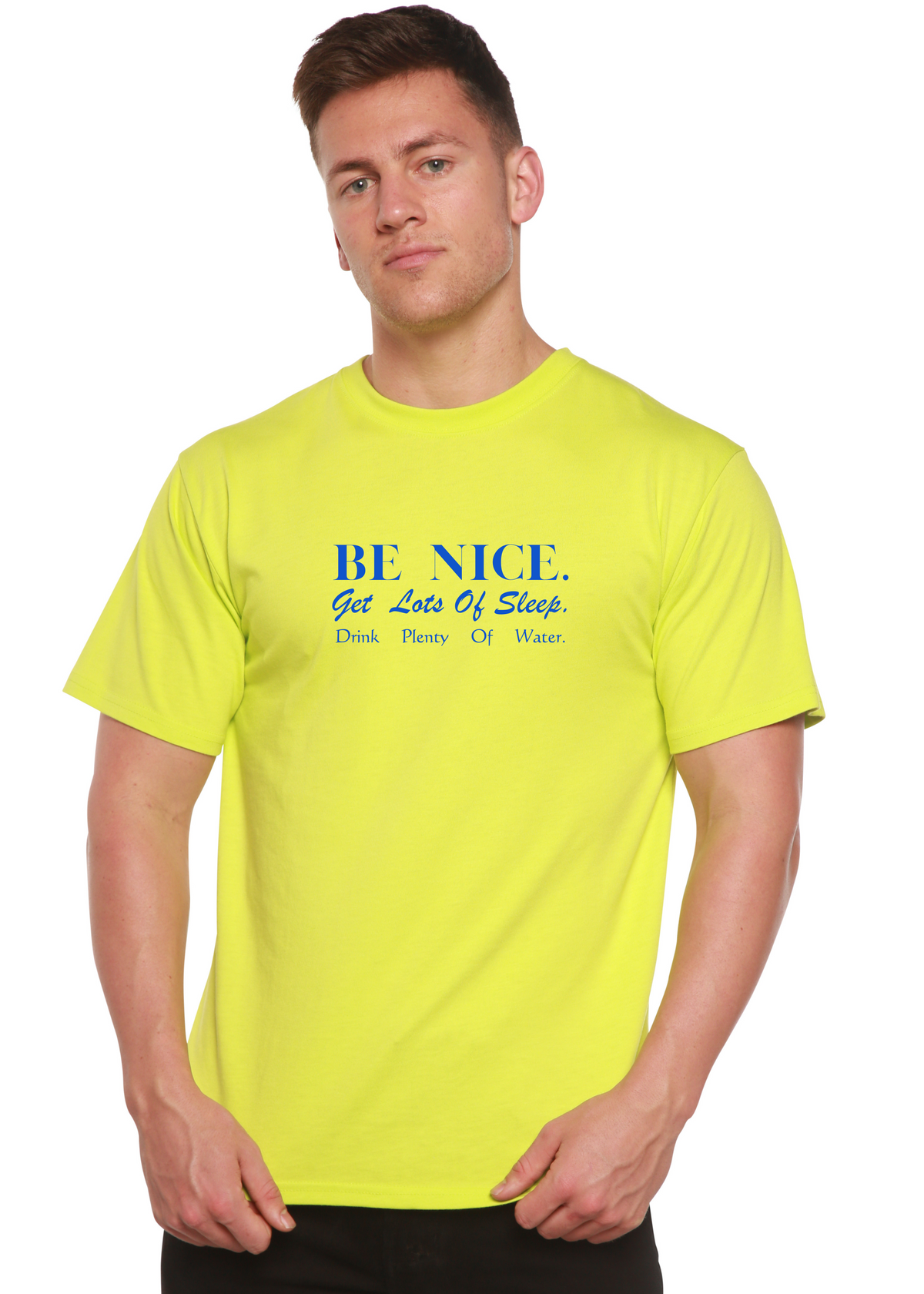 Men's printed graphic T-shirt by Spun Bamboo, short sleeve with bamboo viscose and organic cotton fabric, featuring a stylish design.