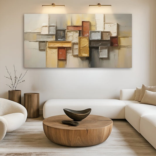 Minimalist abstract canvas wall art with shape pattern from Tailored Canvases, featuring modern geometric design in neutral tones.