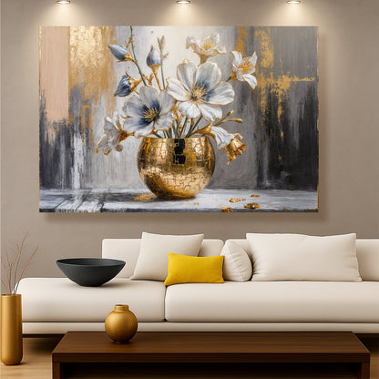 Gold abstract wall art canvas featuring a magnolia bloom design by Tailored Canvases.