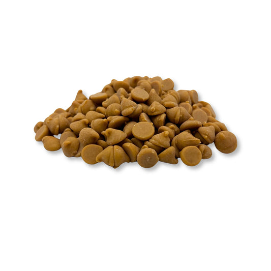 Chocolate baking chips with peanut butter flavor from Candy In Bulk, shown in a bulk value bag, ideal for baking and snacking.