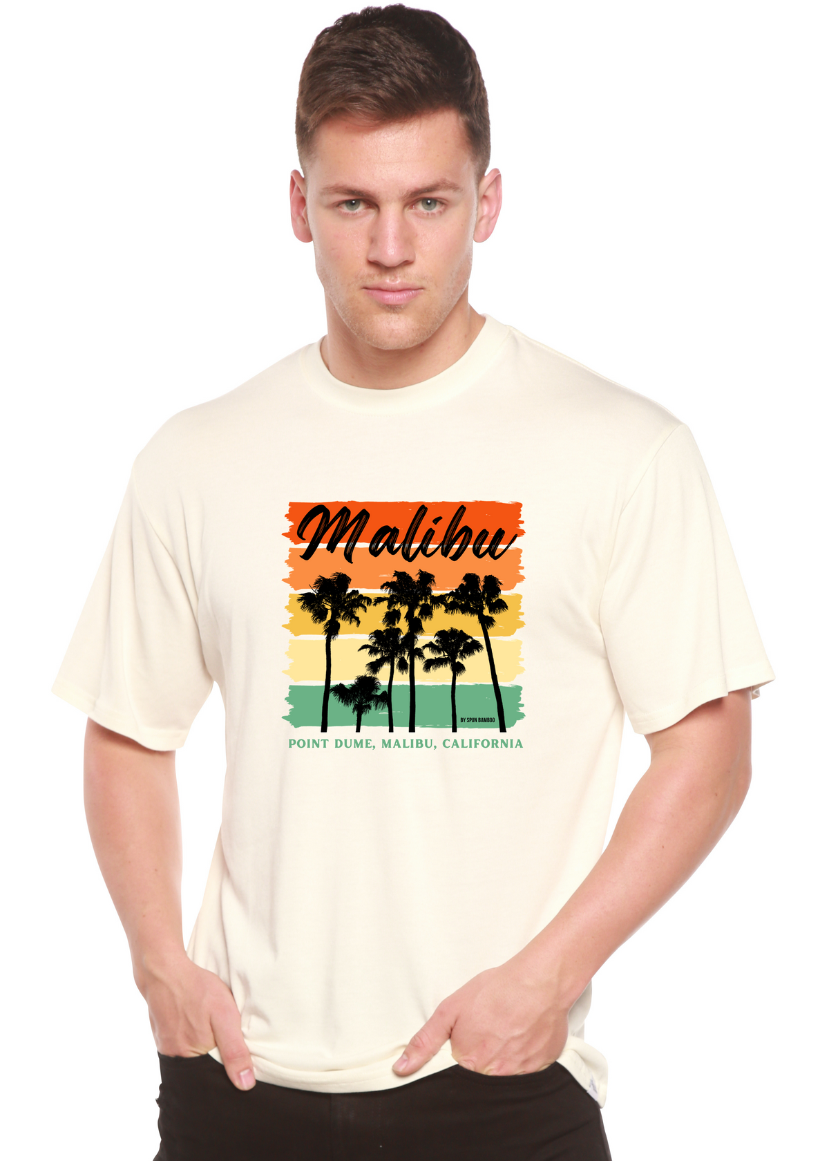 Spun Bamboo men's graphic T-shirt made of bamboo viscose and organic cotton, featuring a printed design and short sleeves.