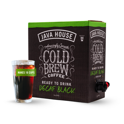 Decaf Cold Brew on tap from Java House, showing a sleek tap system with dark coffee ready to serve.