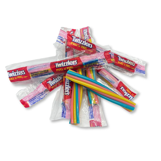 Twizzlers Pull 'n' Peel Candy in twisted strawberry flavor, shown in a bulk value bag, by Candy In Bulk