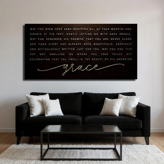 Canvas wall art featuring the Unending Grace Faith Sign IV design by Tailored Canvases, with elegant lettering and decorative elements.