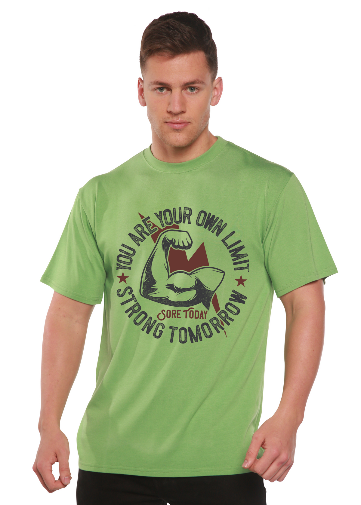 Men's printed graphic T-shirt by Spun Bamboo made from bamboo viscose and organic cotton, featuring a bold design on the front.
