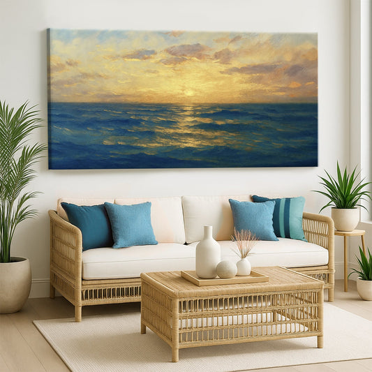 Abstract waterscape canvas wall art by Tailored Canvases featuring flowing blue and green watercolor-inspired design.