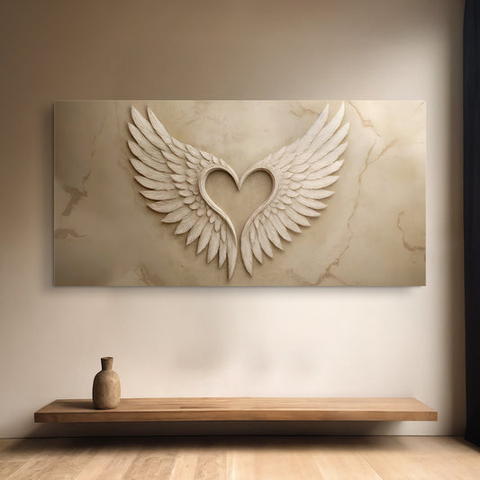 Abstract wall art canvas featuring wing design from Tailored Canvases, vibrant colors and artistic feather details.