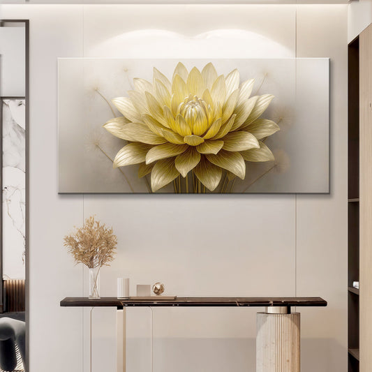 Golden Lotus minimalist abstract wall art canvas by Tailored Canvases, featuring a modern, elegant floral design in gold tones.