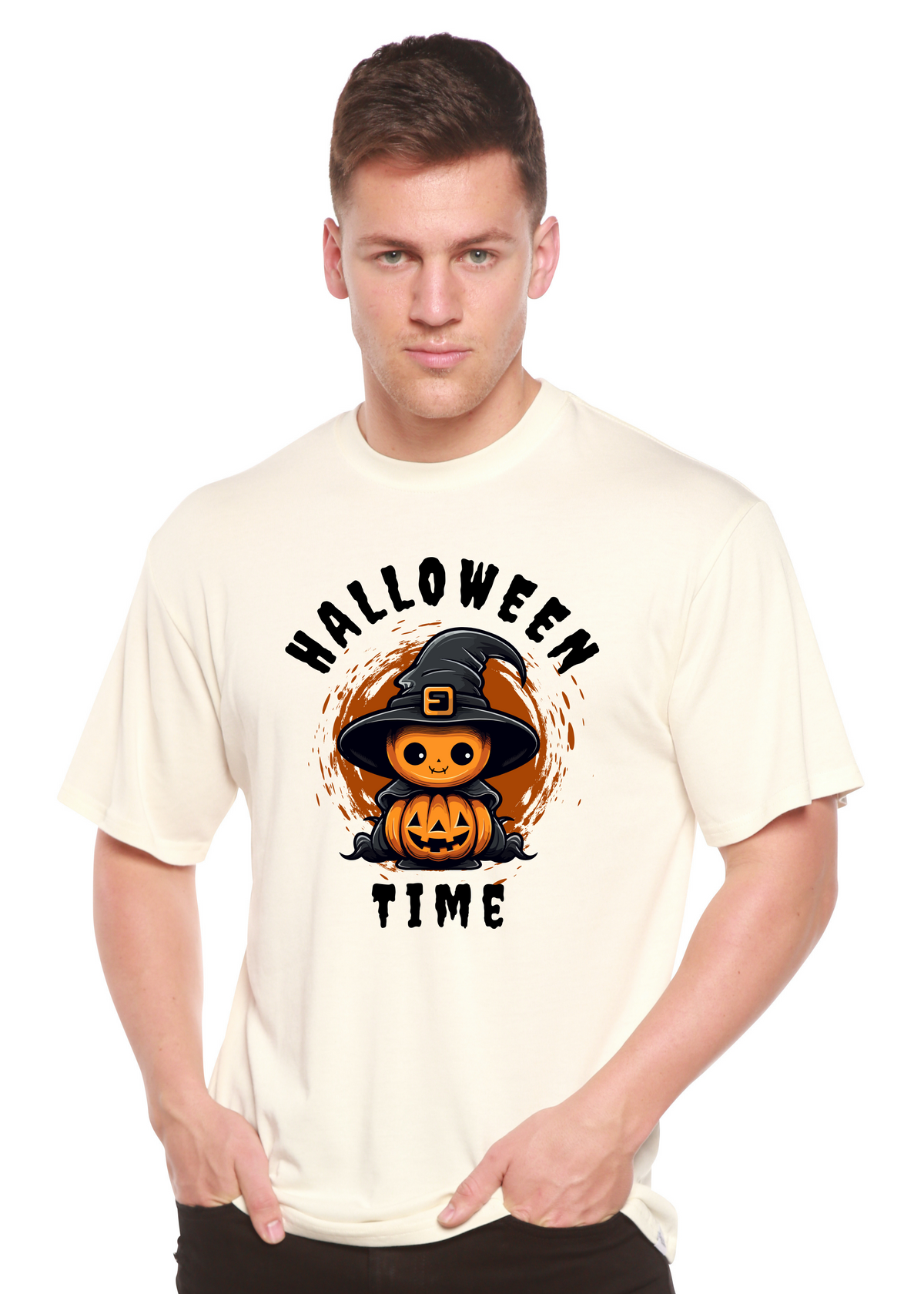 Spun Bamboo men's Halloween graphic T-shirt made of bamboo viscose and organic cotton with short sleeves and spooky design.