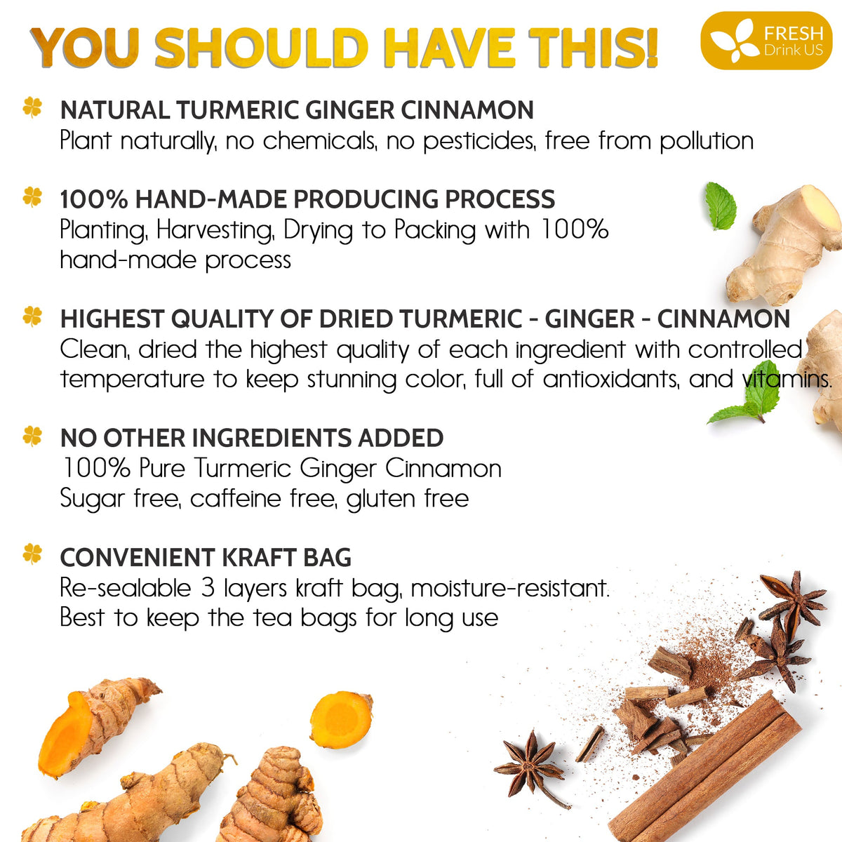 Turmeric, Ginger, Cinnamon Tea Bags