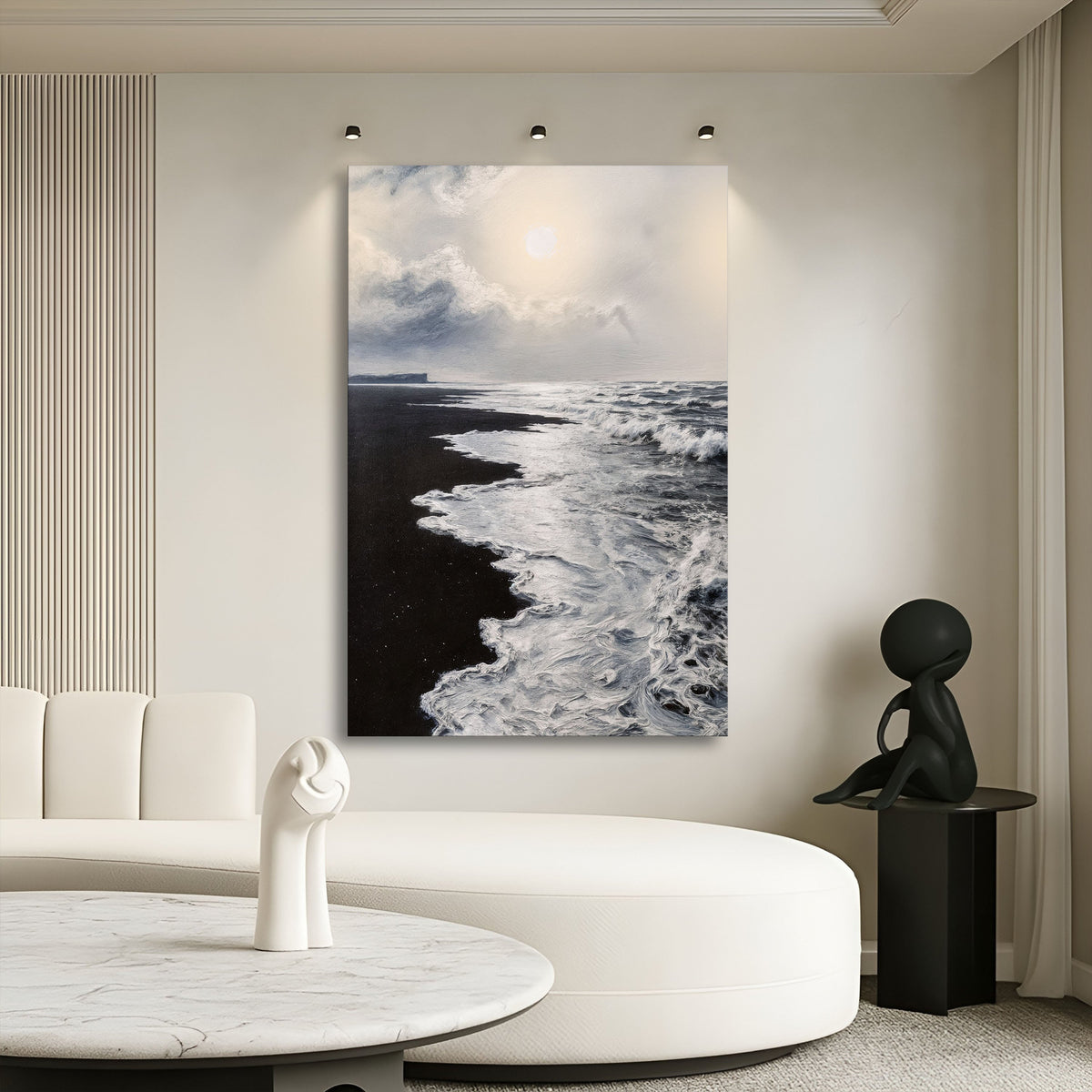Black & White Waves Abstract  Wall Art