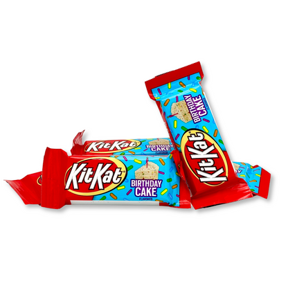 Candy In Bulk KitKat Birthday Cake flavored chocolate snack size bars in a bulk value bag, with colorful packaging and individual wrappers.