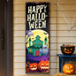 Halloween welcome sign on canvas by Tailored Canvases featuring festive spooky and pumpkin designs for seasonal decor.