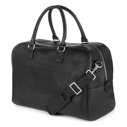 Black Bugatti Collections Colombia Duffle Bag with sturdy handles and spacious main compartment, shown at an angle.
