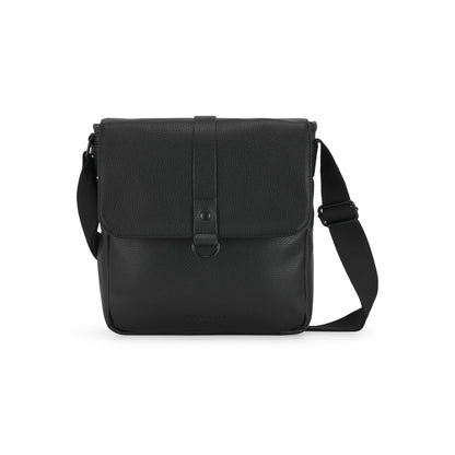 Black Henry crossbody bag by Bugatti Collections with adjustable strap and sleek design, front view showing smooth leather finish.