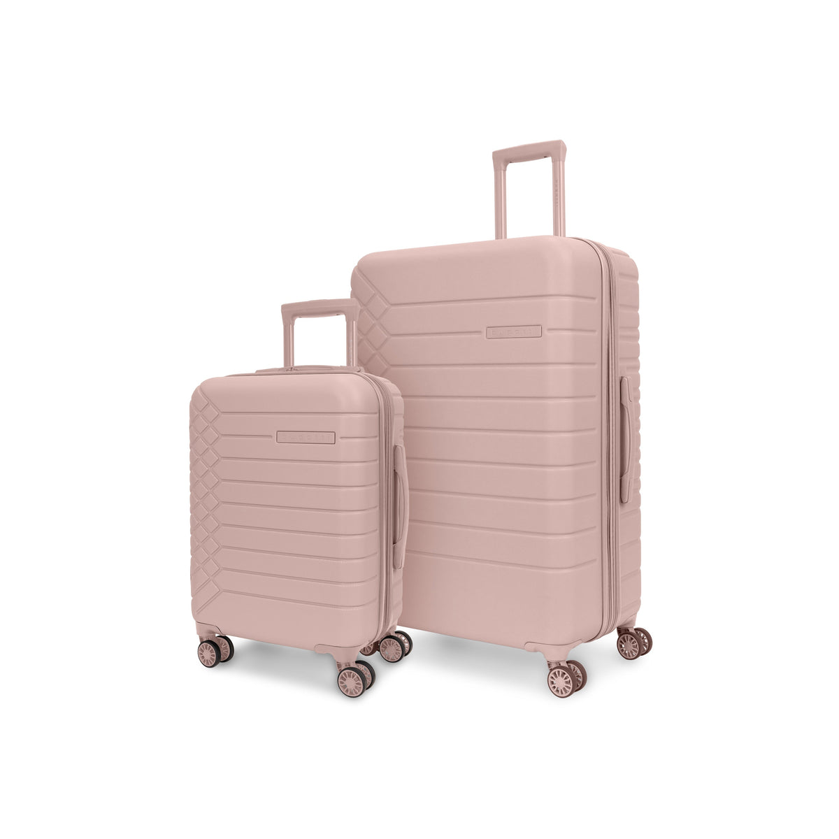 Bugatti Collections Mecca 2-piece luggage set with hard shells and metallic blue finish, featuring sturdy handles and wheels.