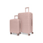 Bugatti Collections Mecca 2-piece luggage set with hard shells and metallic blue finish, featuring sturdy handles and wheels.