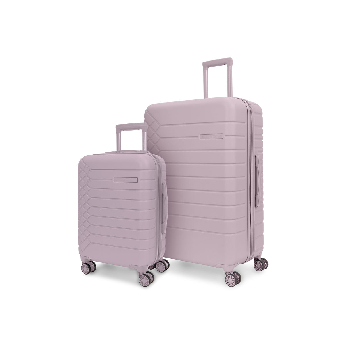 Bugatti Collections Mecca 2-piece luggage set with hard-shell lavender suitcases, featuring modern design and sturdy handles.