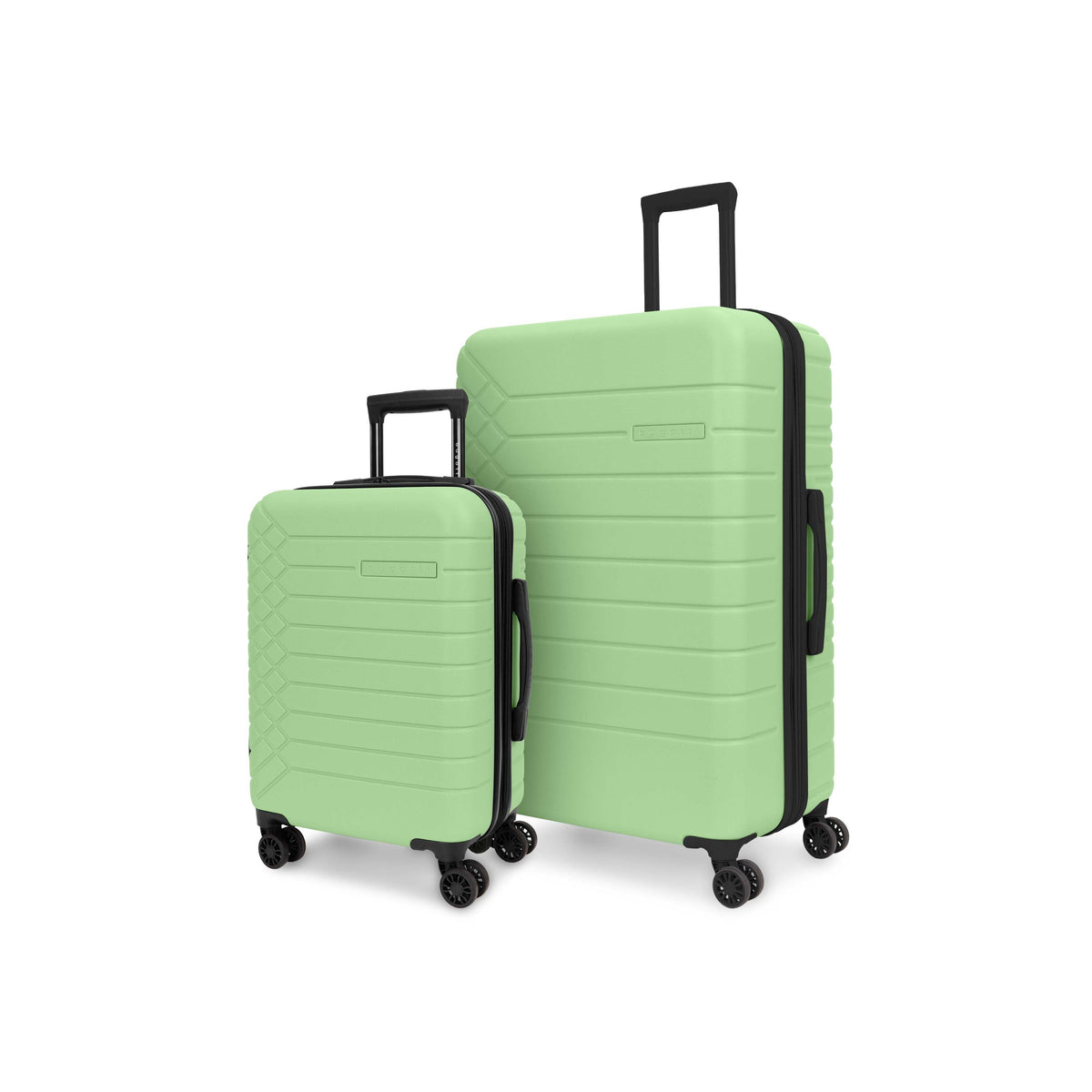 Bugatti Collections Mecca 2-piece luggage set with green hard-shell suitcases and spinner wheels, designed for travel durability and style.