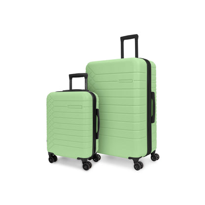 Bugatti Collections Mecca 2-piece luggage set with green hard-shell suitcases and spinner wheels, designed for travel durability and style.
