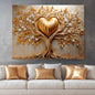 Golden tree heart wall art on canvas by Tailored Canvases, featuring a vibrant gold tree and heart design for home decor.