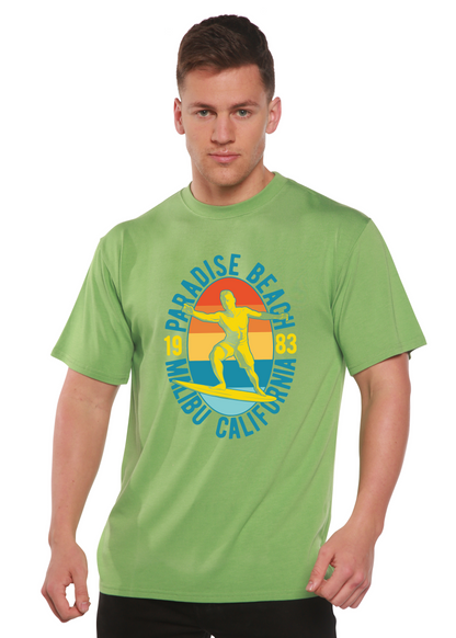 Spun Bamboo men's Paradise Beach 1983 graphic T-shirt with short sleeves, bamboo viscose and organic cotton fabric, printed design.
