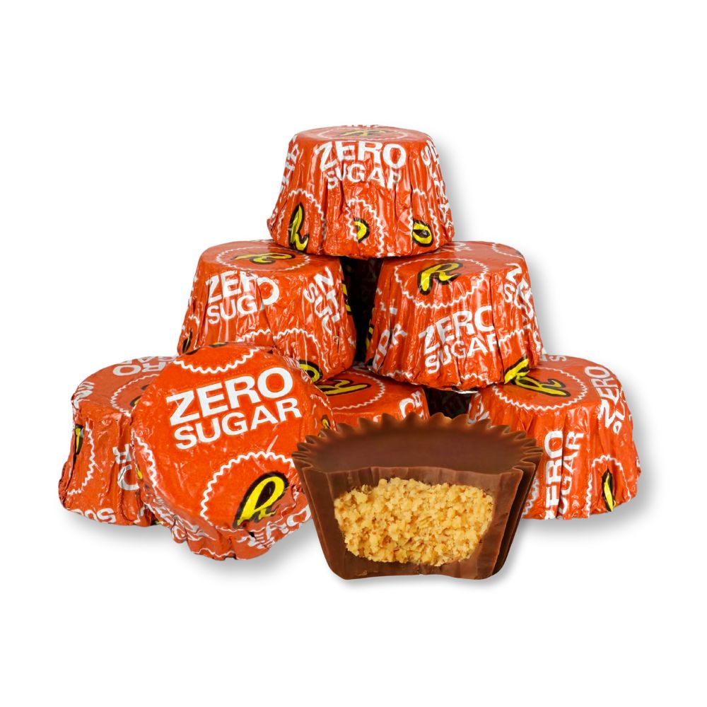 Reese’s Miniature Cups Zero Sugar Milk Chocolate and Peanut Butter in bulk, Candy In Bulk chocolate candies on a white background.