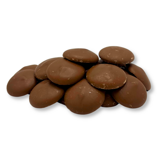 Merckens Milk Chocolate-Flavored Candy Coating and Melting Wafers from Candy In Bulk in a bulk value bag, ideal for candy-making and coating.