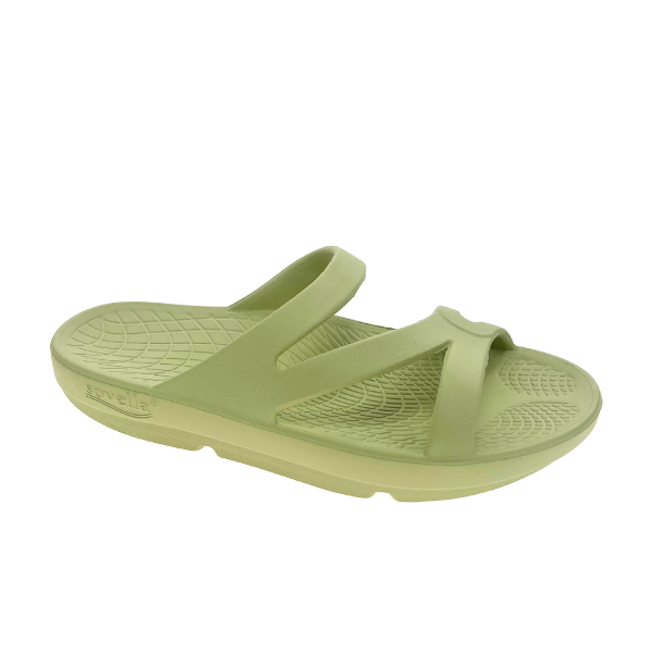 Lucky Feet Shoes women's Sovella active Recovery Sandals in PF Green, slide style with cushioned footbed for comfort.