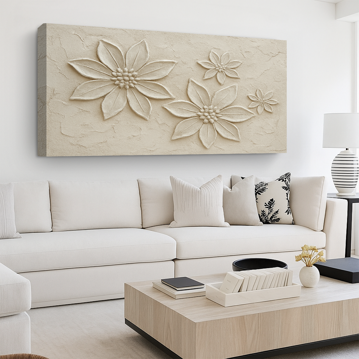 Abstract floral wall art on canvas by Tailored Canvases, featuring vibrant, colorful flower and leaf designs for modern home decor.