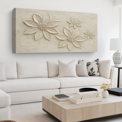 Abstract floral wall art on canvas by Tailored Canvases, featuring vibrant, colorful flower and leaf designs for modern home decor.